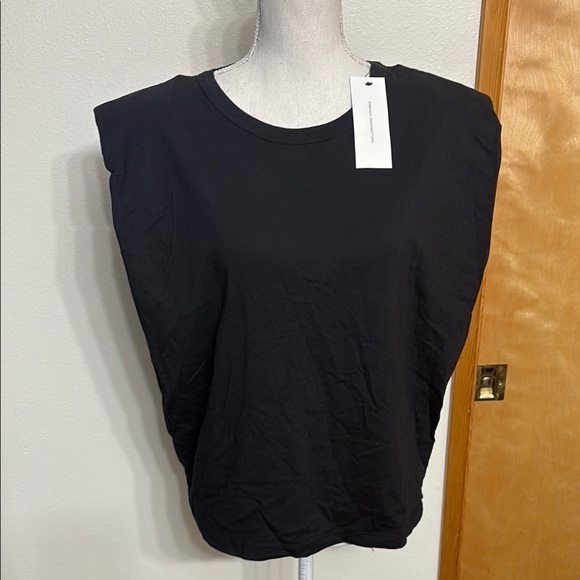 Flawed NWT French Connection Black Sleeveless Shoulder Pads Top 100% Cotton S - Picture 1 of 10
